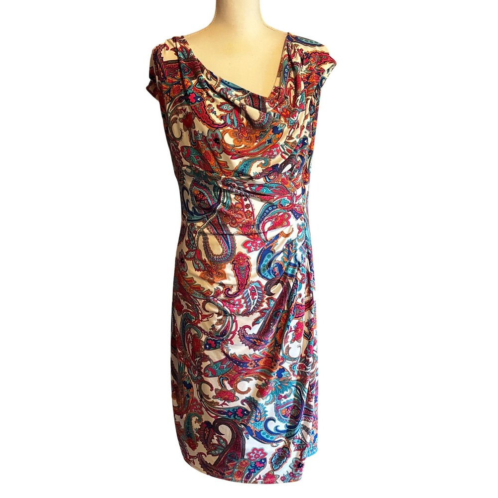 Lauren Ralph Lauren Paisley Knit Dress Multi Color 16 polished, feminine, travel